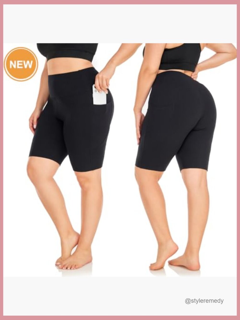 Plus Size 8" Biker Shorts with Pockets - High Waist Non-See Through Workout Yoga - Picture 2 of 6